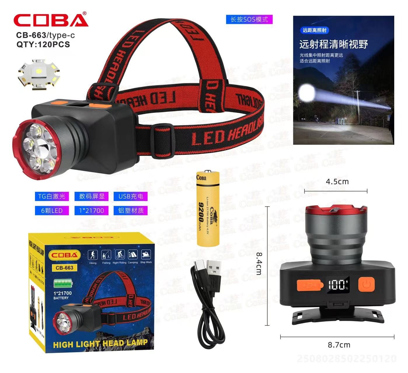 Lanterna de cap COBA CB-663-TG