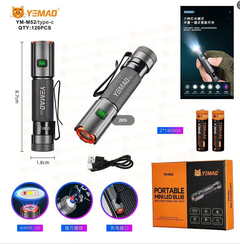 Lanternă tactică YEMAO YM-M52, 1500 lm, 2 acumulatori 14500