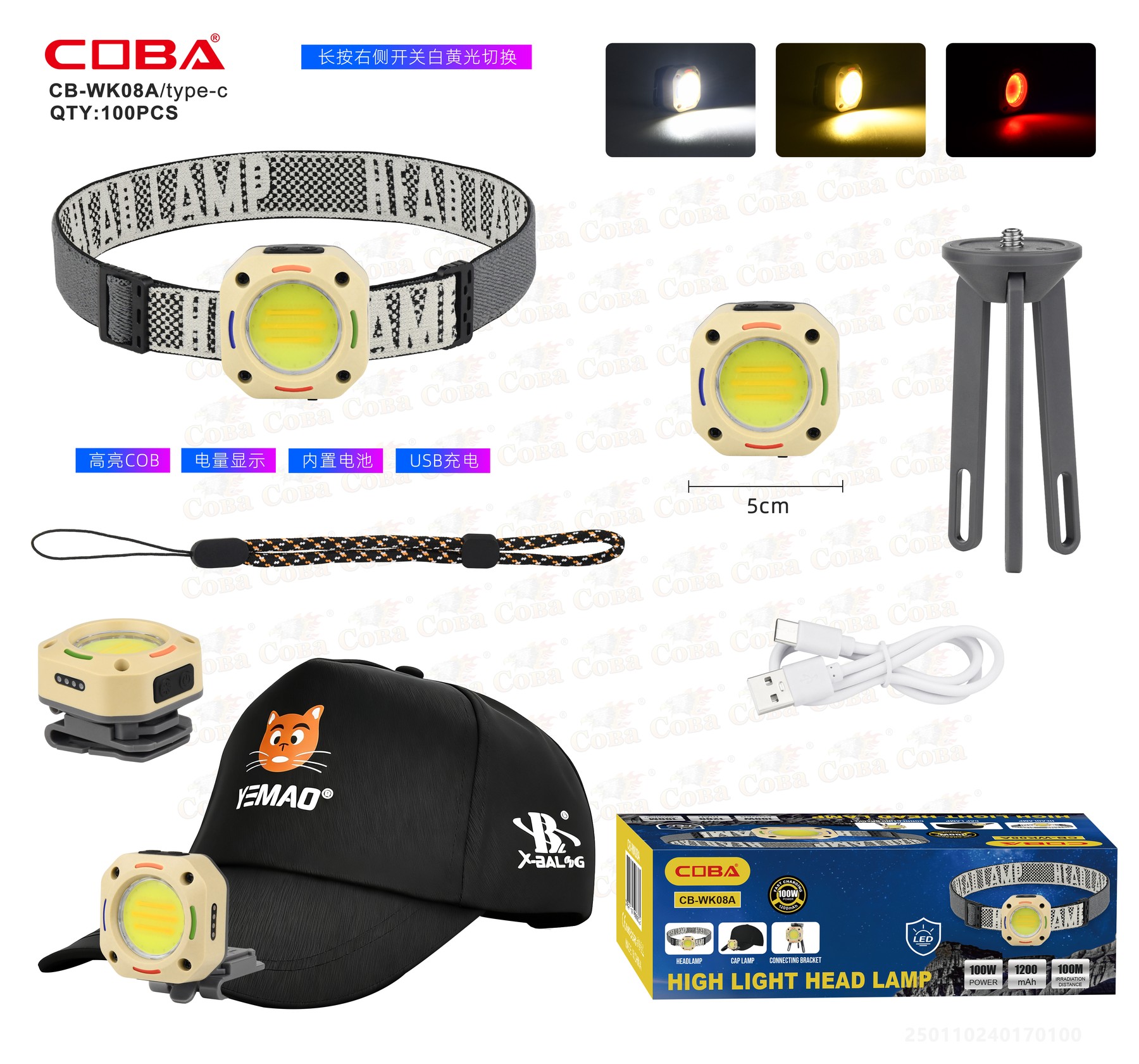 Lanterna de cap COBA CB-WK08A