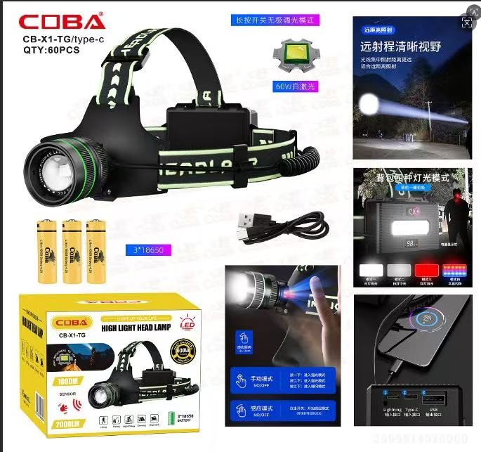 Lanterna de cap COBA CB-X1-TG